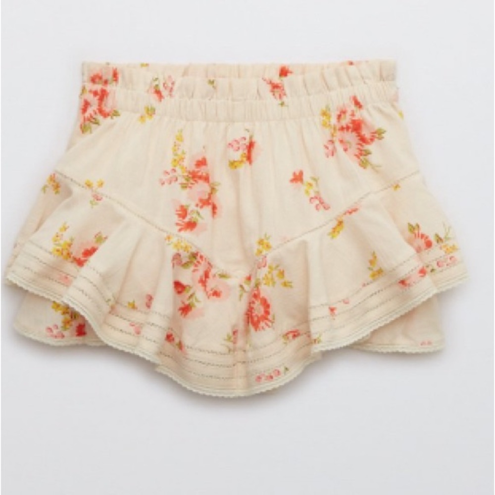 Aerie Floral Ruffle Skort in Cream and Yellow
